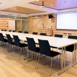 modern wooden conference room with multimedia environment